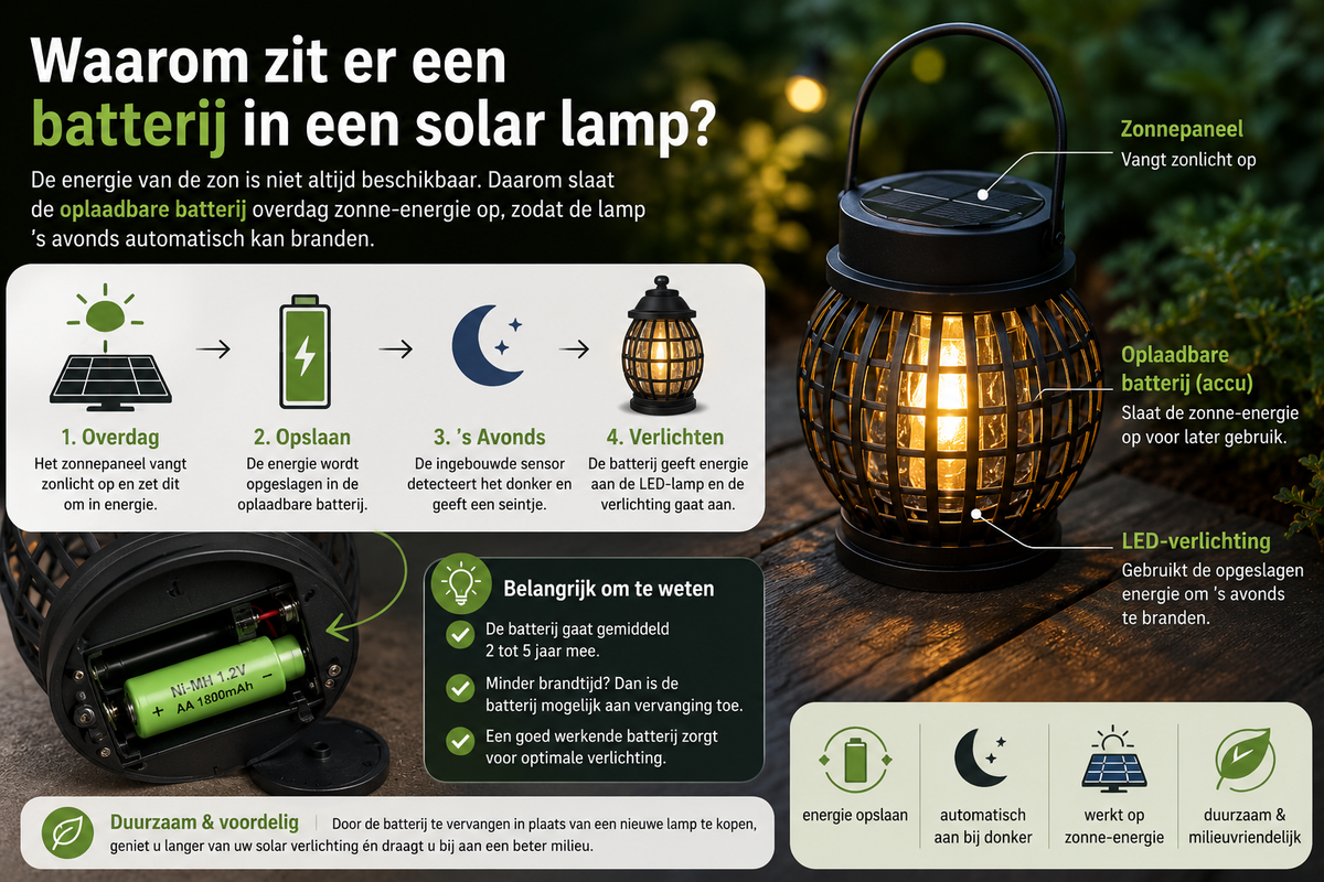 Waarom zit er een batterij in een solar lamp?