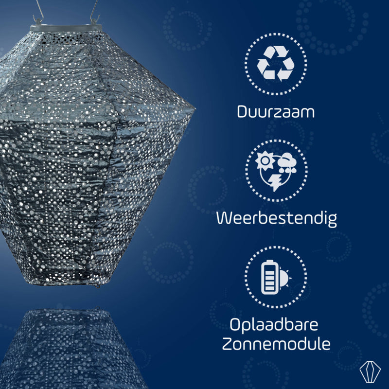 Solar-Lampion Diamant - Spitze Grau Blau - 28 cm